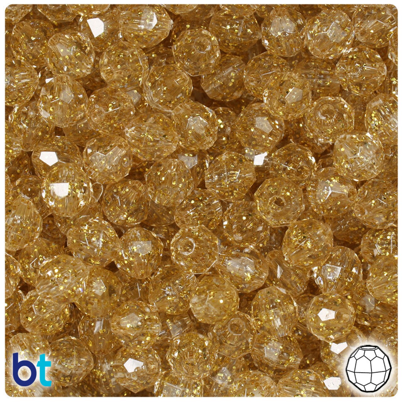 BeadTin Gold Sparkle 8mm Faceted Round Plastic Craft Beads (450pcs)